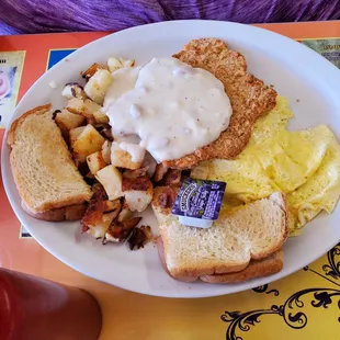 Tender fried pork breakfast.