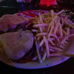 Chopped steak sandwich with truffle fries