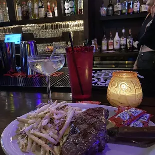 Strip. Fries. Gibson Martini.