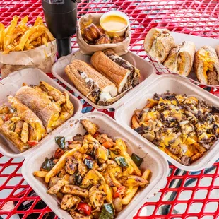 a variety of sandwiches and fries