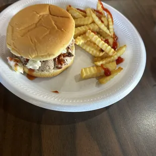 Bbq sandwich and fries