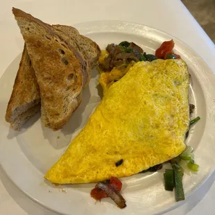 an omelet and toast
