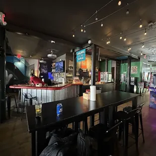 tables and chairs in a restaurant
