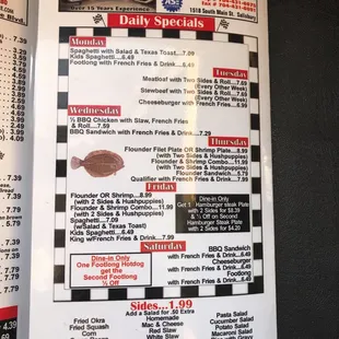 Daily Special Menu