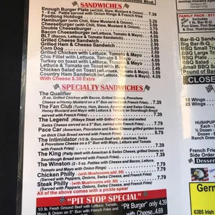 Sandwich Menu