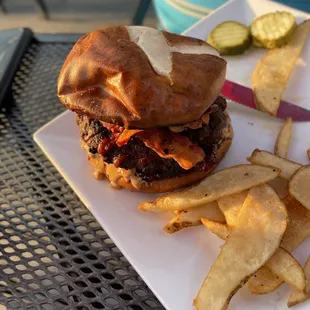 a burger and fries