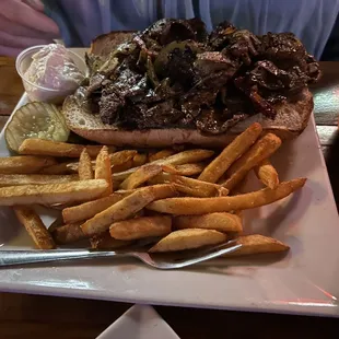 Sizable prime rib, sandwich, a a little gristley