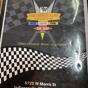 Front of menu