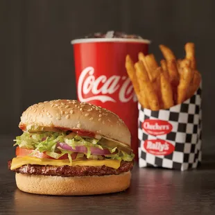 a burger and french fries on a table