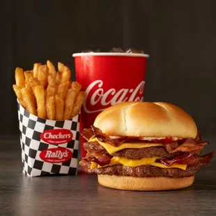 a bacon cheeseburger and fries