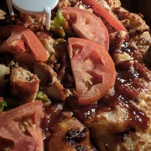 Bbq chicken pizza. Very generous toppings.