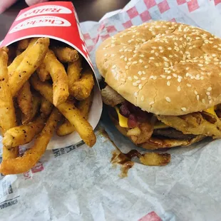 Roadhouse burger and fries.