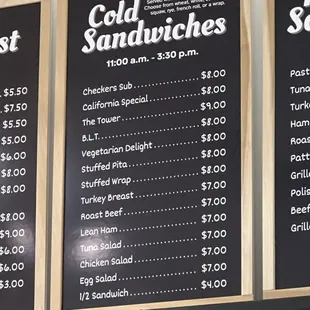 Menu - Cold Sandwiches  12/27/24