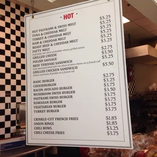 Lunch menu - hot items