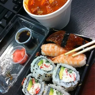 Eel/shrimp/California roll and minestrone for lunch = heaven!