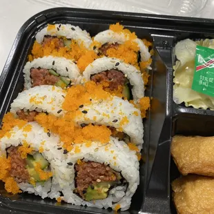 Sushi to go! Ask for masago if you want...they usually have it and will top your sushi free of charge.