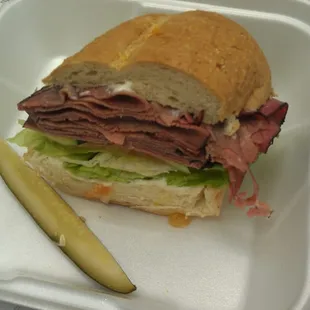 Roast beef sandwich served on a french roll. $4.50 (This is only half the portion, I already ate the other half)