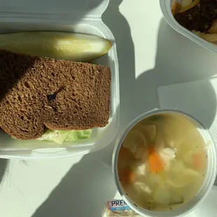 Chicken noodle soup and half tuna