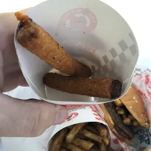 Over cooked, almost burned mozzarella sticks