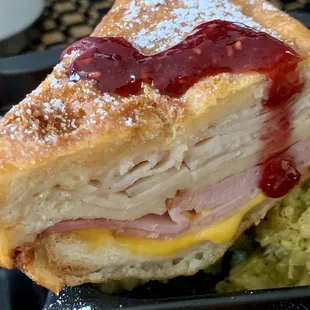 Monte Cristo with raspberry sauce. YUM