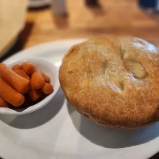 Chicken pot pie, baby carrots instead of side salad