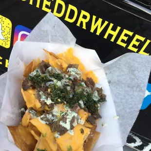 Loaded Chimichurri nachos.