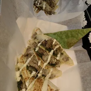 Chimmichurri. Jack cheese sauteed mushrooms carmelized oinions and steak