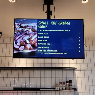 a menu on the wall