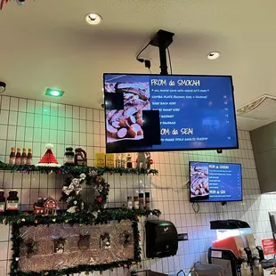 a large television in a restaurant