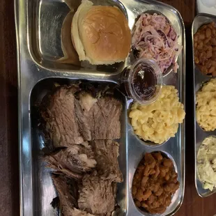 Brisket, slaw, mac and cheese, baked beans