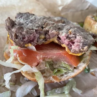 Raw cheeseburger