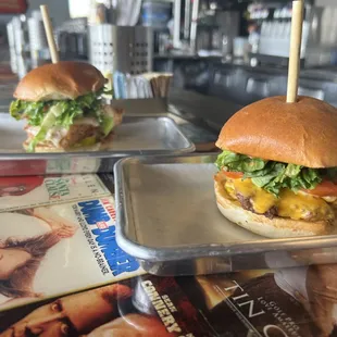 Cheese burger and chicken sandwich