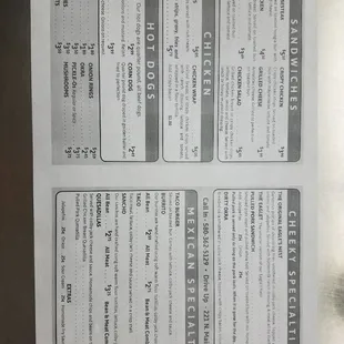 the menu of the restaurant