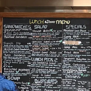 a menu on a chalkboard