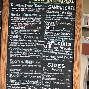 a menu on a blackboard