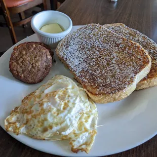 French toast with veggie patties