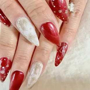 Gel x medium stiletto Christmas design Nails