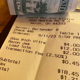 Transaction fee of 2.5% charged for the privilege of paying the bill. Not even a credit card pay - this was a cash pay.