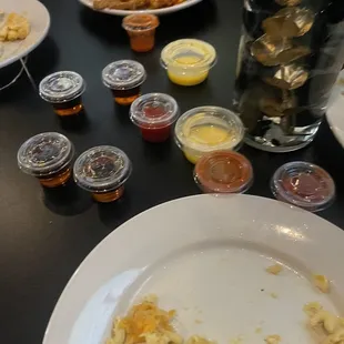 a table full of food and drinks