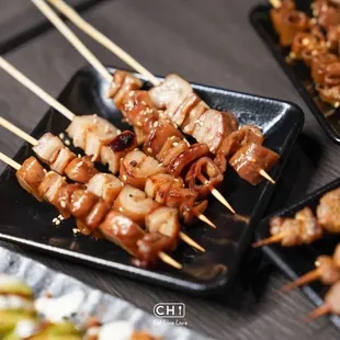 pork intestine skewers