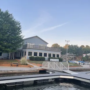 a view of the dock and restaurant