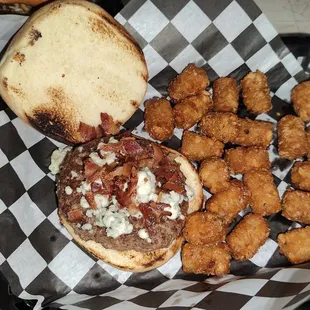 Burger with Tater tots