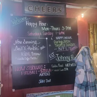 a menu on the wall