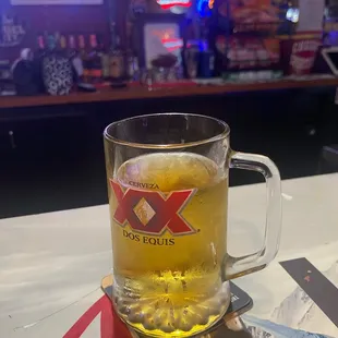 a glass of beer on a table