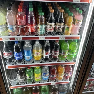 a display of sodas and soft drinks