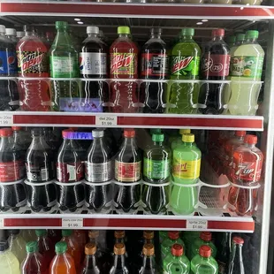 a display of sodas and soft drinks