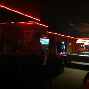 a billiards pool table in the background