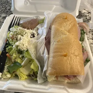 Sub with Greek salad