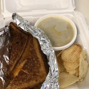 Grilled cheese with green chile chicken soup