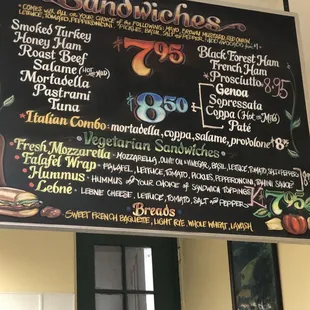 Sandwich menu!